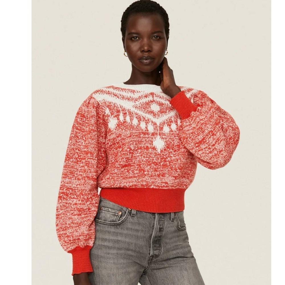 Sachin & Babi Red Turner Puff Sleeve Sweater Size M Marbled Designer Runway